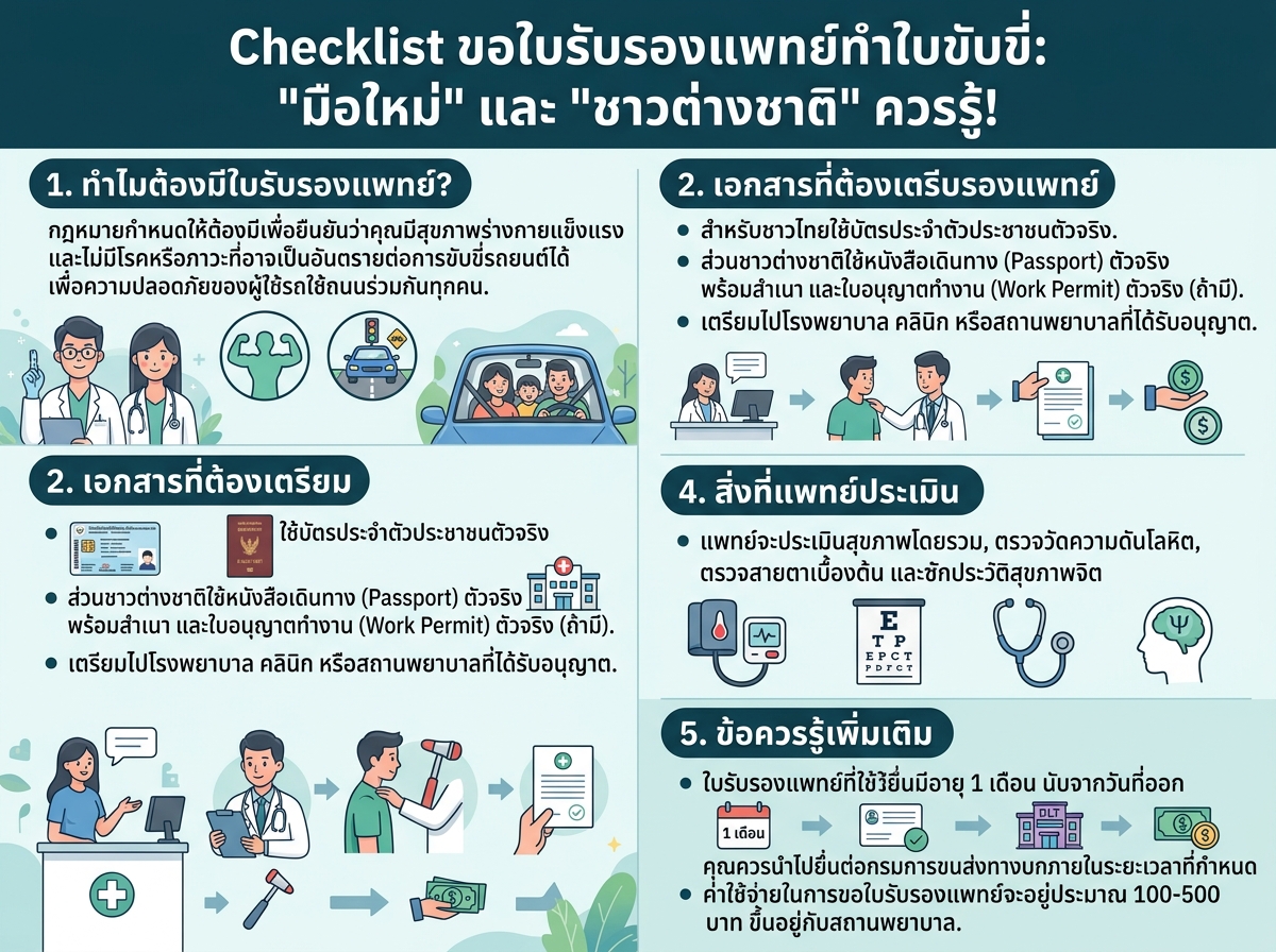 แพทย์กำลังตรวจสุขภาพผู้ขอใบรับรองแพทย์เพื่อทำใบขับขี่