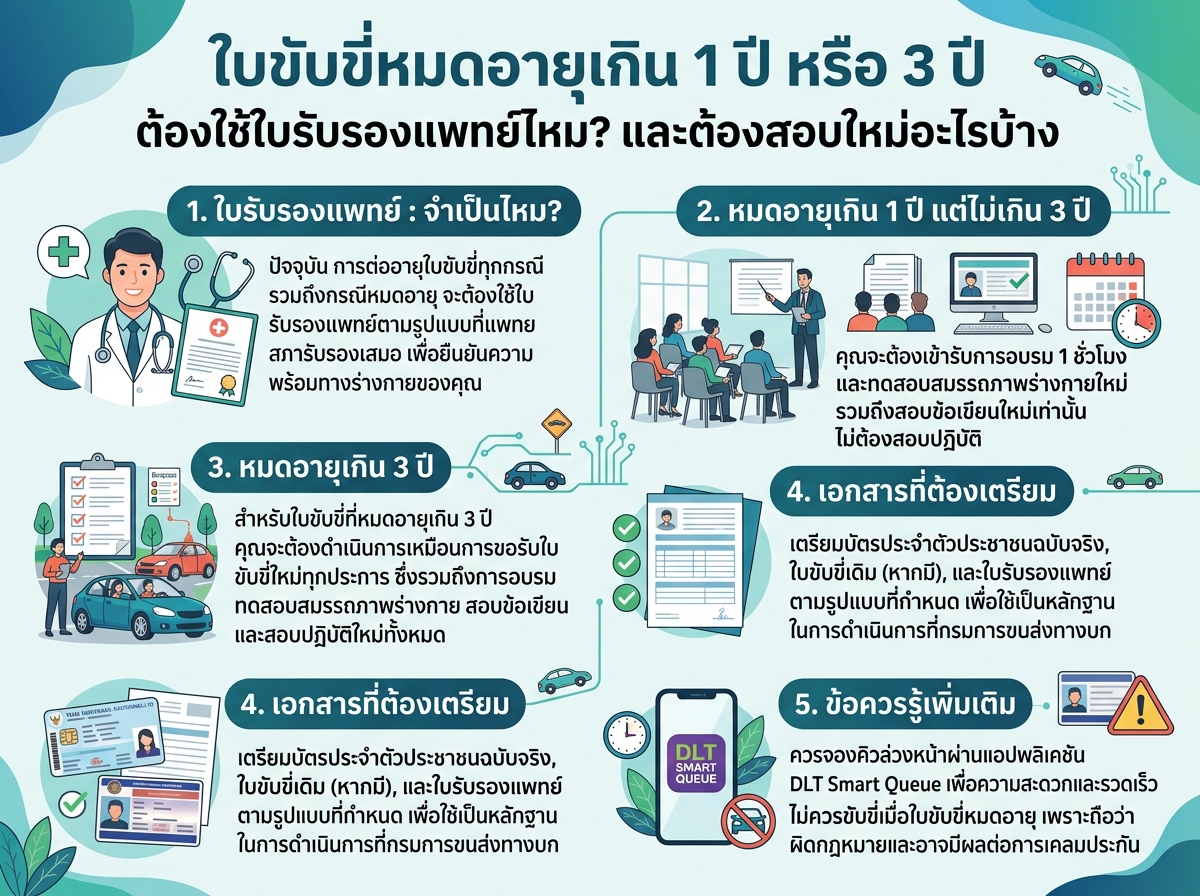 ขั้นตอนการต่ออายุใบขับขี่เมื่อใบขับขี่หมดอายุเกิน 3 ปี