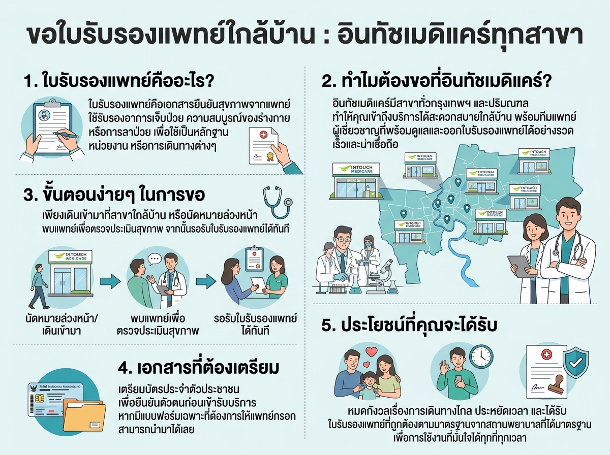 ผู้ป่วยกำลังตรวจสุขภาพเพื่อขอใบรับรองแพทย์ที่คลินิกอินทัชเมดิแคร์