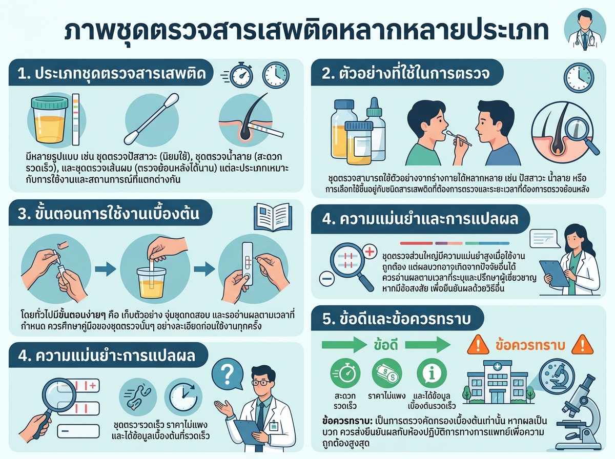 ภาพชุดตรวจสารเสพติดหลากหลายประเภท