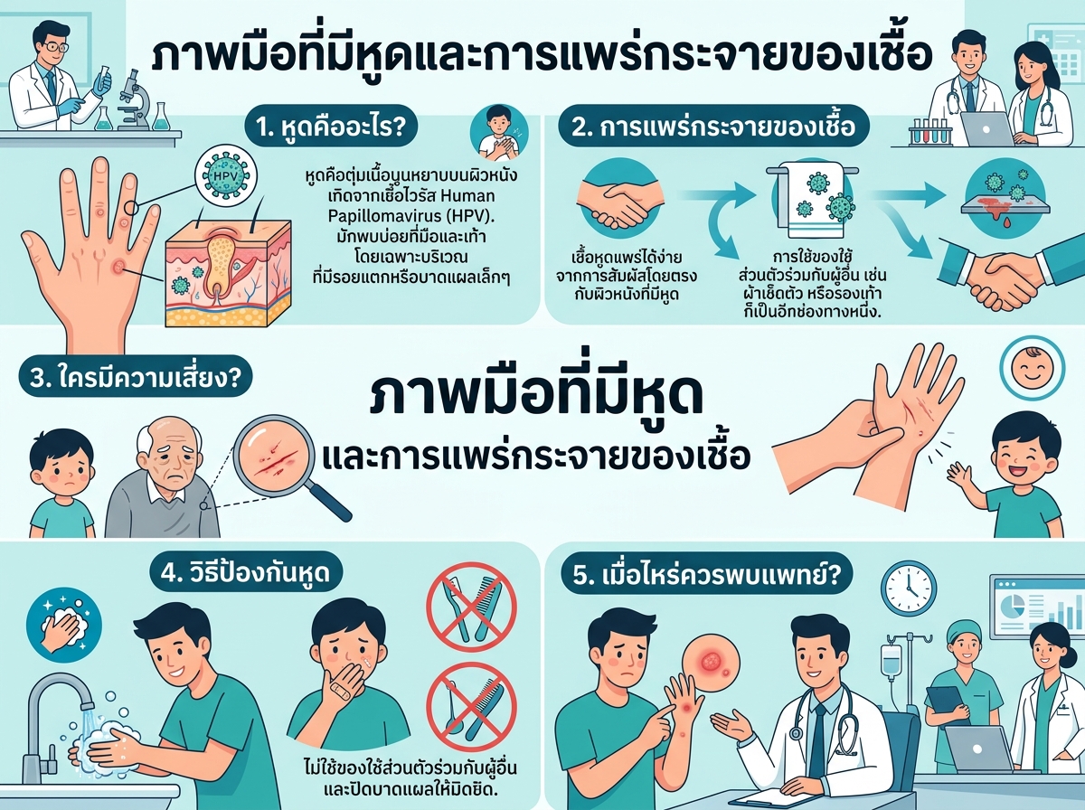 ภาพมือที่มีหูดและการแพร่กระจายของเชื้อ