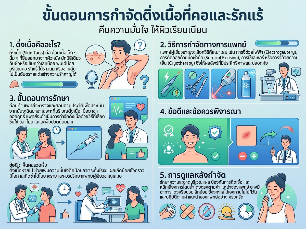 ขั้นตอนการกำจัดติ่งเนื้อที่คอและรักแร้