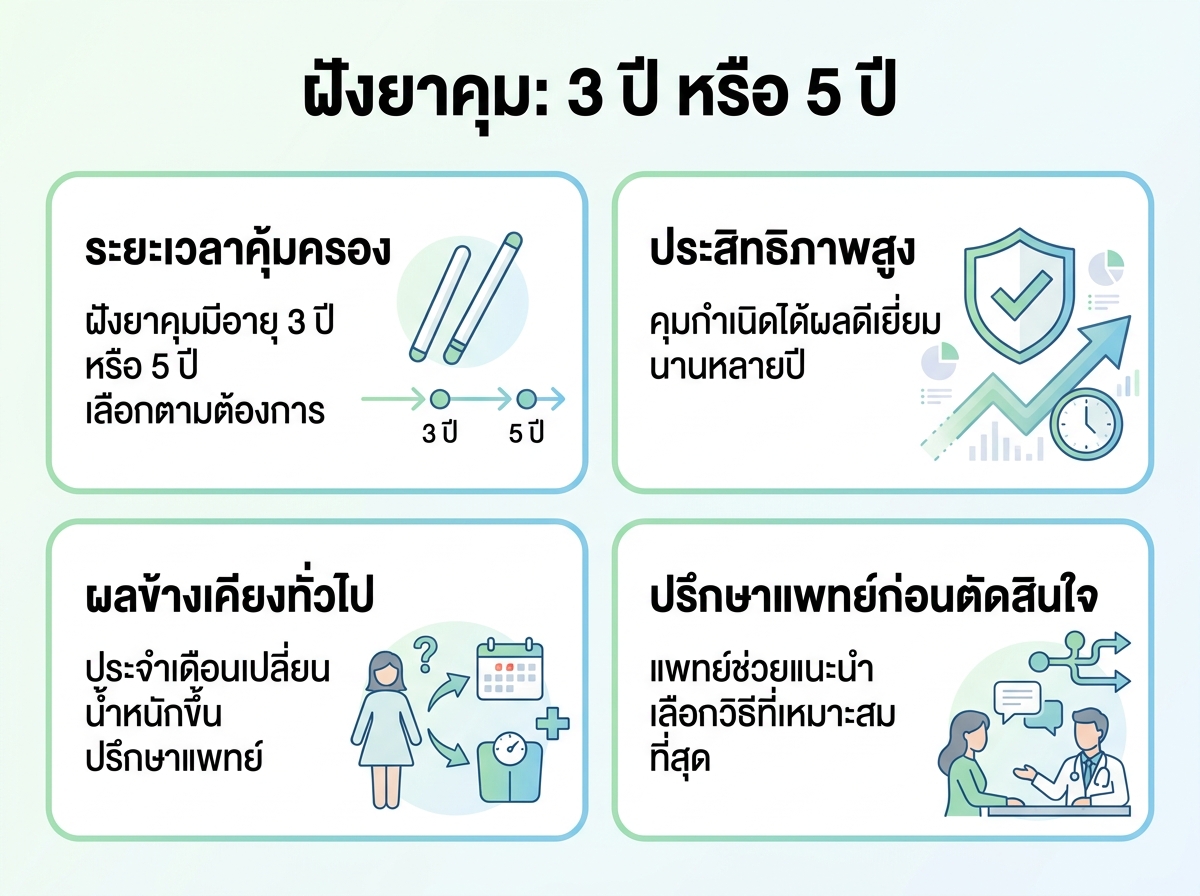 ผู้หญิงกำลังปรึกษาแพทย์เกี่ยวกับการเลือกฝังยาคุม 3 ปี หรือ 5 ปี