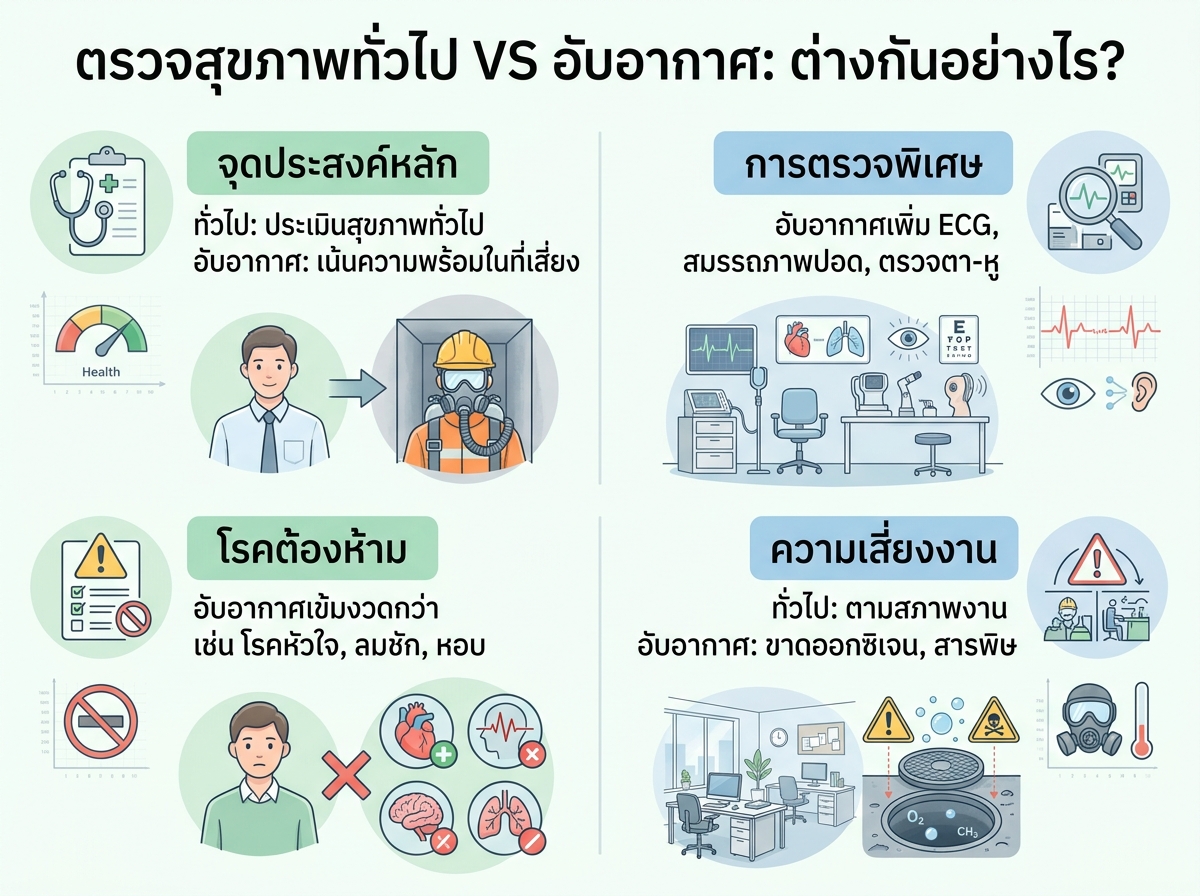 ความแตกต่างการตรวจสุขภาพเข้าทำงานทั่วไปและตรวจสุขภาพเข้าทำงานอับอากาศ