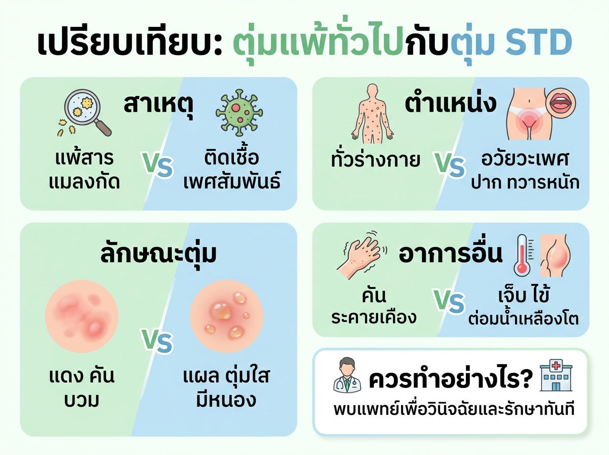 เปรียบเทียบตุ่มแพ้ทั่วไปกับตุ่มโรคติดต่อทางเพศสัมพันธ์