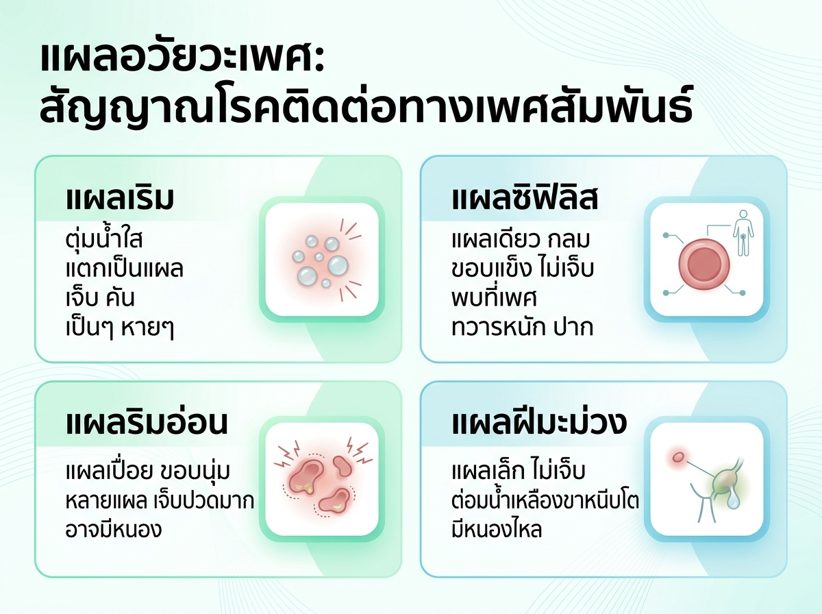 ภาพประกอบแผลที่อวัยวะเพศที่อาจบ่งบอกถึงโรคติดต่อทางเพศสัมพันธ์