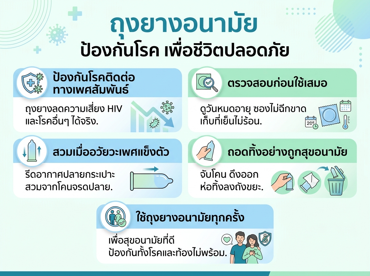 ผู้ชายกำลังใช้ถุงยางอนามัยเพื่อป้องกันโรคติดต่อทางเพศสัมพันธ์