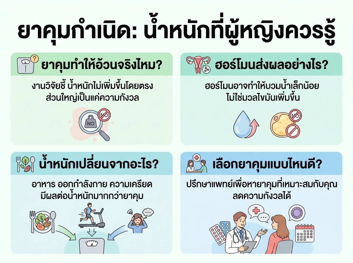 ผู้หญิงกำลังคิดถึงยาคุมกำเนิดและผลต่อน้ำหนัก