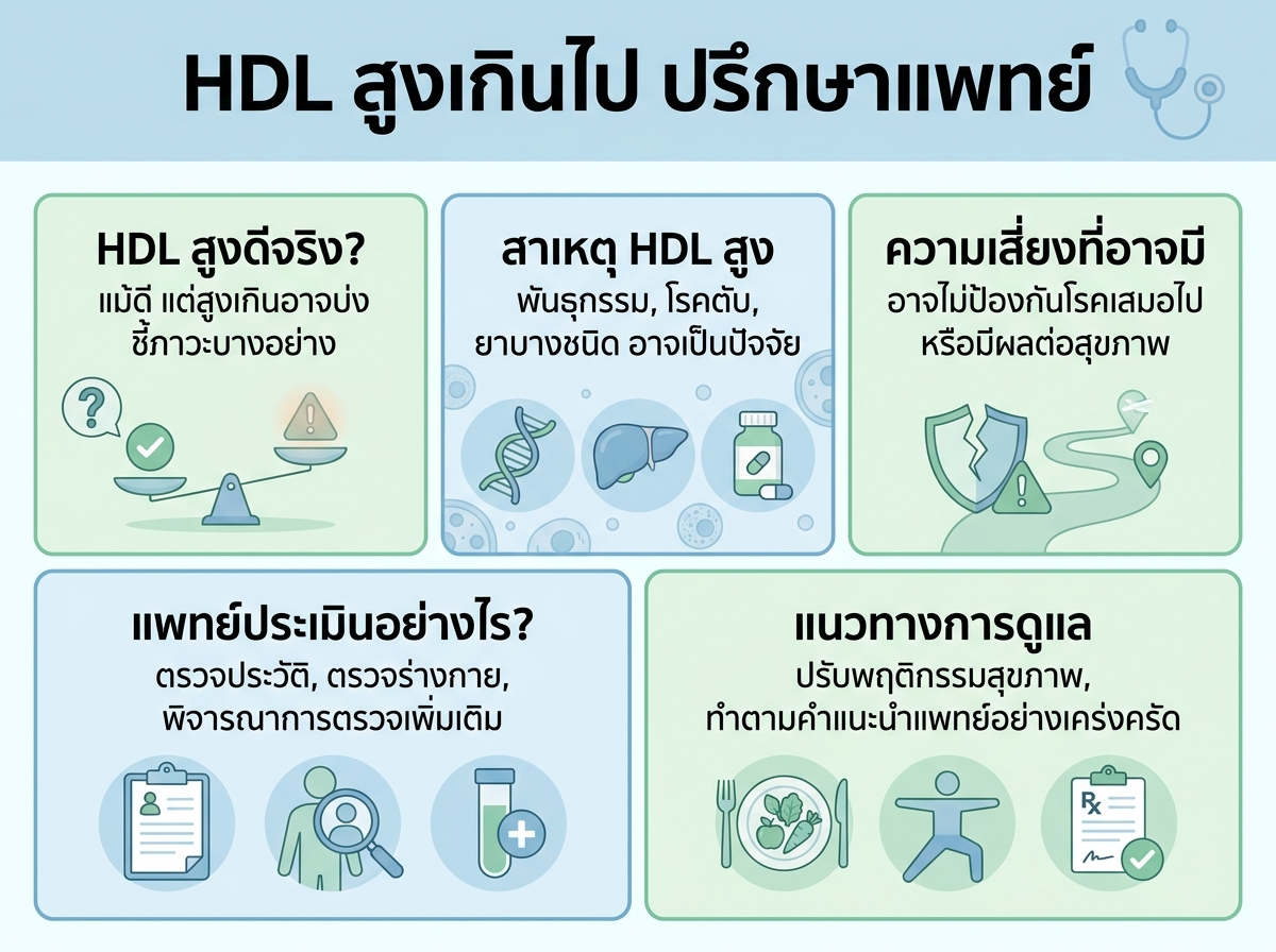 ผู้ป่วยปรึกษาแพทย์เกี่ยวกับระดับไขมัน HDL ที่สูงเกินไป