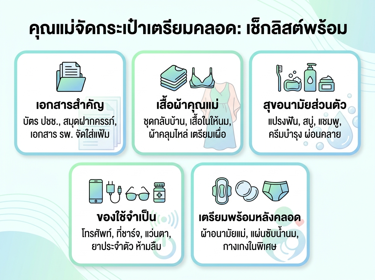 คุณแม่กำลังจัดกระเป๋าเตรียมคลอดพร้อมเช็กลิสต์