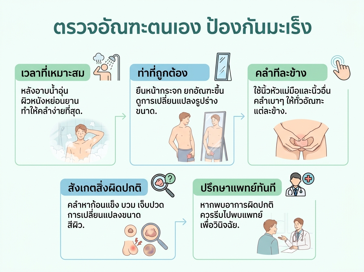 ขั้นตอนการตรวจอัณฑะด้วยตนเองเพื่อหาสัญญาณมะเร็งอัณฑะ