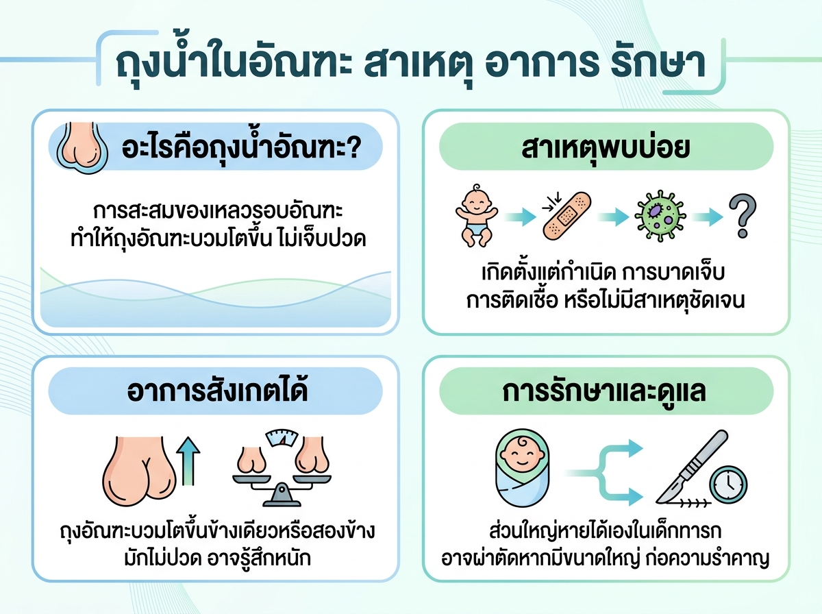 ภาพประกอบแสดงถุงอัณฑะบวมโตเนื่องจากภาวะถุงน้ำในอัณฑะ