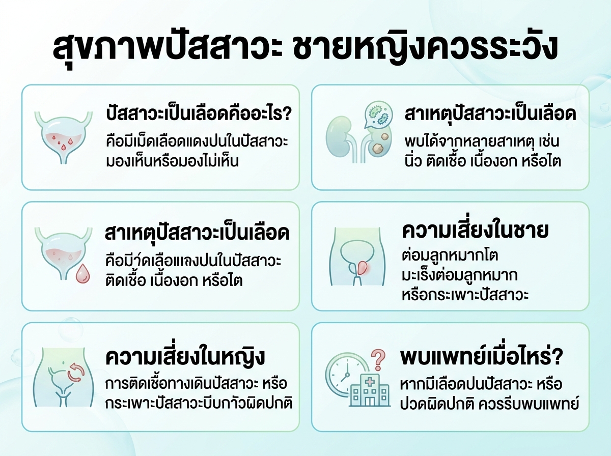 ผู้ชายและผู้หญิงกำลังพิจารณาเกี่ยวกับสุขภาพระบบทางเดินปัสสาวะและความเสี่ยงปัสสาวะเป็นเลือด