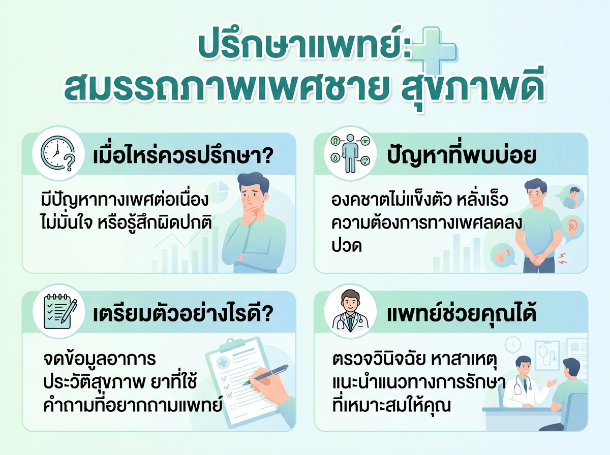 ผู้ชายกำลังปรึกษาแพทย์เกี่ยวกับปัญหาสมรรถภาพทางเพศ