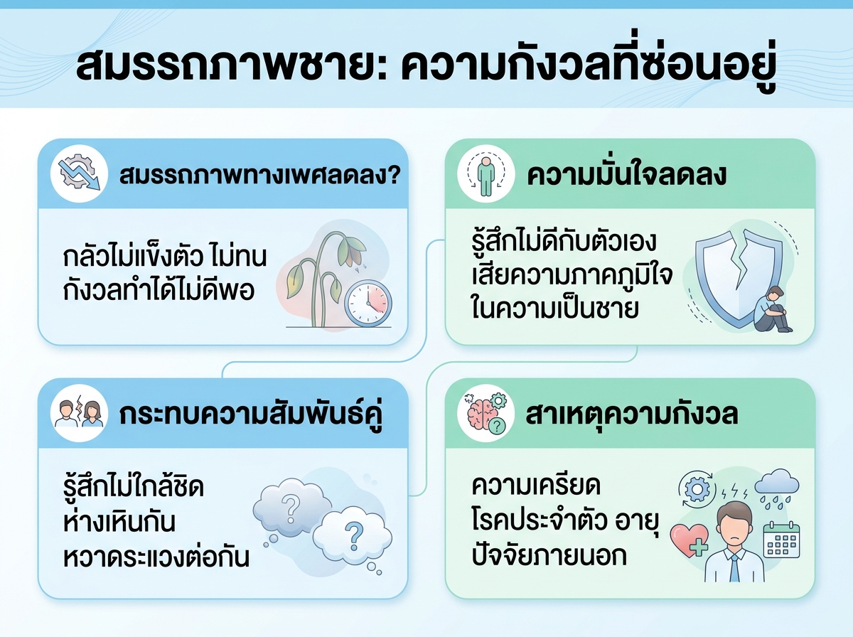 ผู้ชายกำลังคิดกังวลเรื่องสมรรถภาพทางเพศ