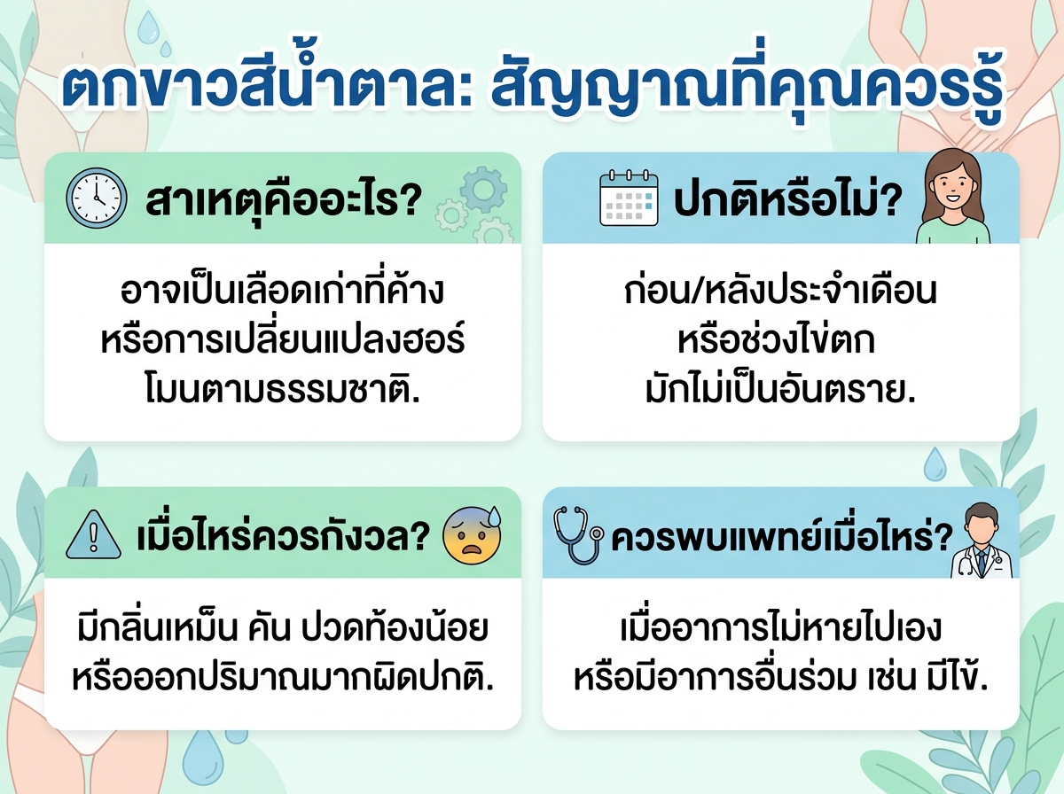 ผู้หญิงกำลังกังวลกับอาการตกขาวสีน้ำตาล