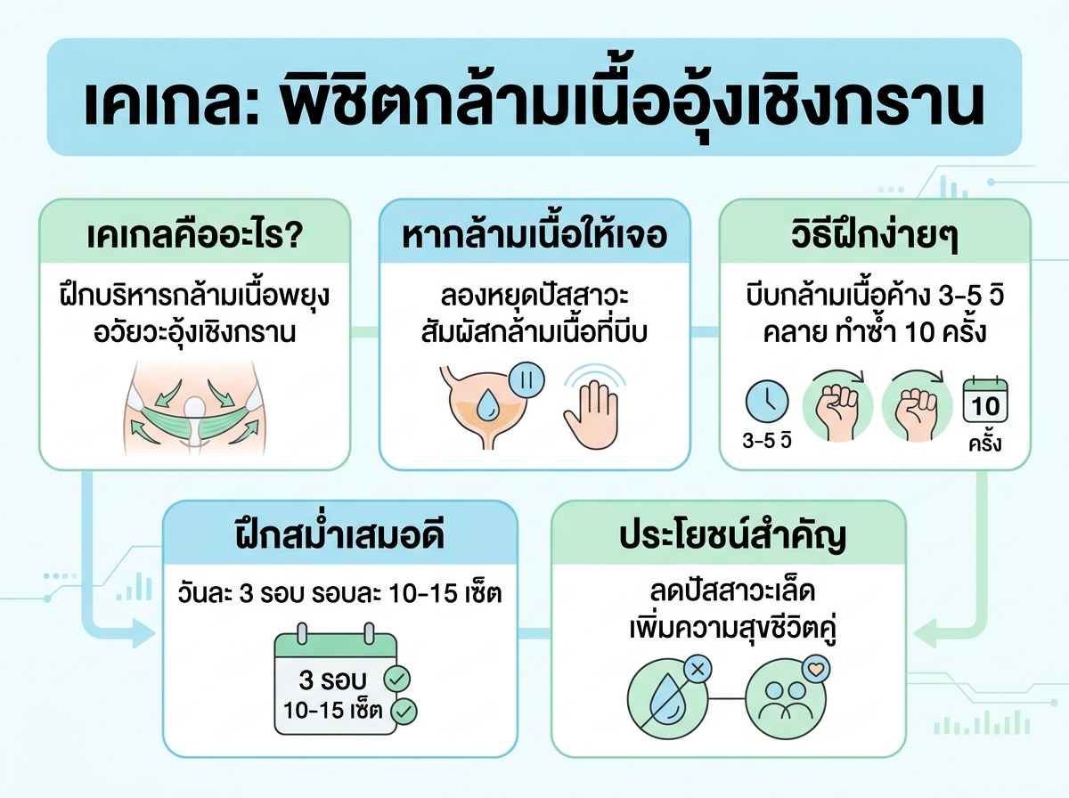 ผู้หญิงกำลังฝึกบริหารกล้ามเนื้ออุ้งเชิงกราน หรือ Kegel Exercise