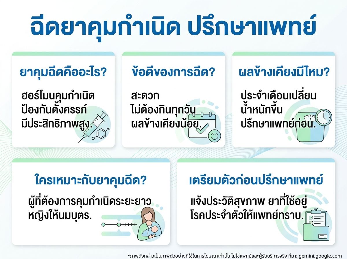 ผู้หญิงกำลังปรึกษาแพทย์เกี่ยวกับการฉีดยาคุม