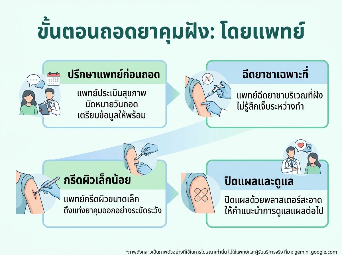 ขั้นตอนการถอดยาคุมกำเนิดแบบฝังโดยแพทย์