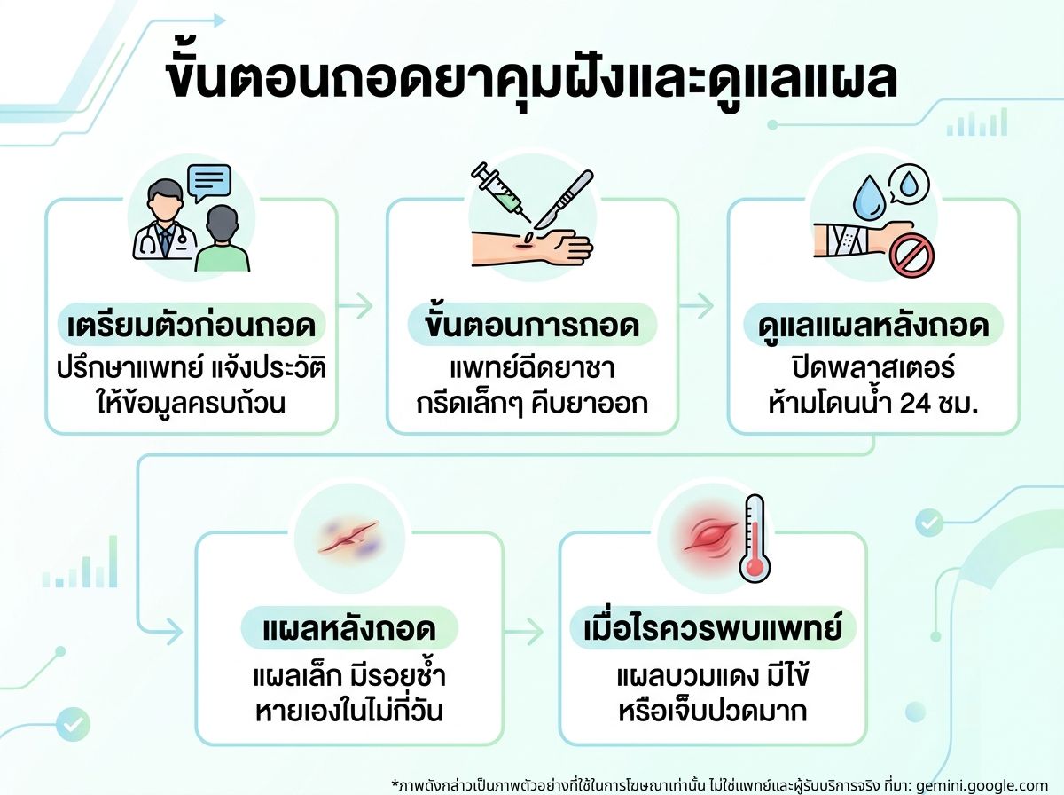 ขั้นตอนการถอดยาคุมแบบฝังและแผลหลังการถอด