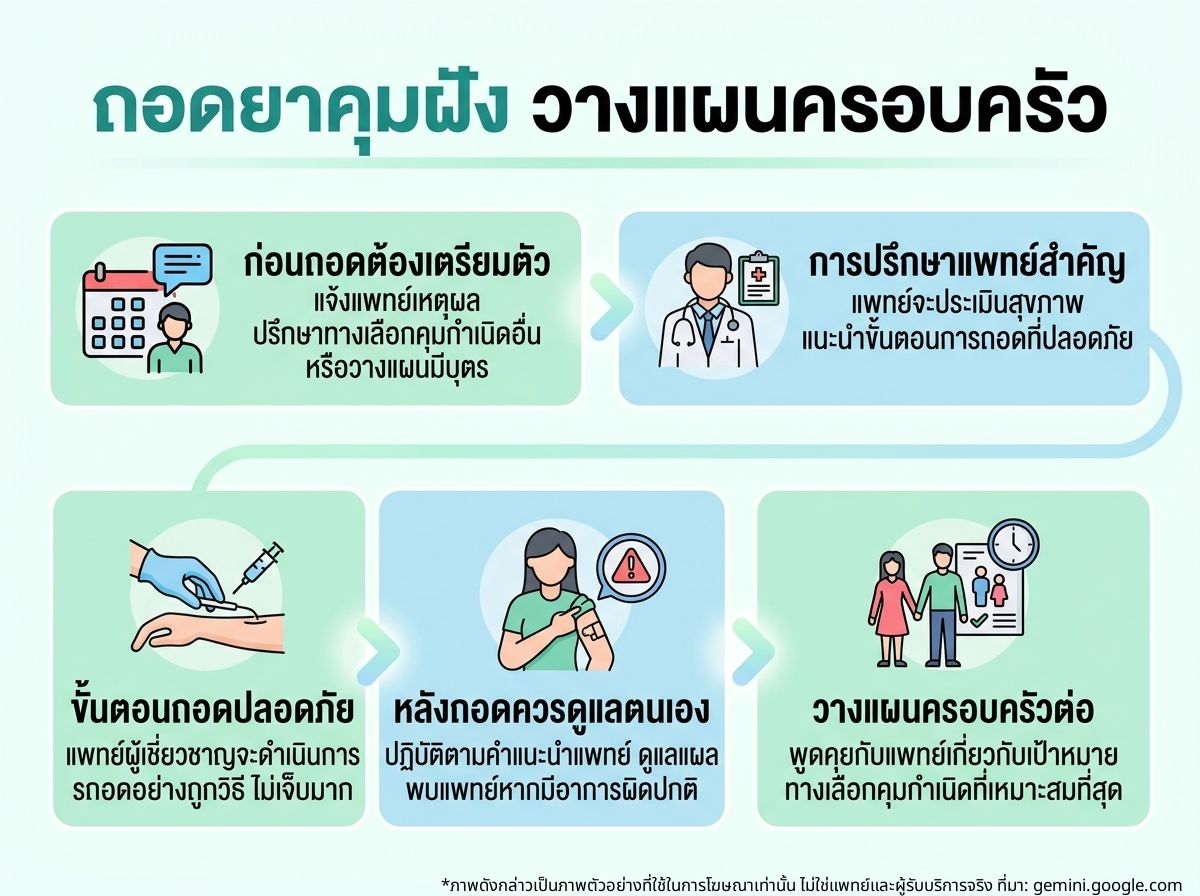 ผู้หญิงกำลังปรึกษาแพทย์เกี่ยวกับการถอดยาคุมแบบฝังและการวางแผนครอบครัว