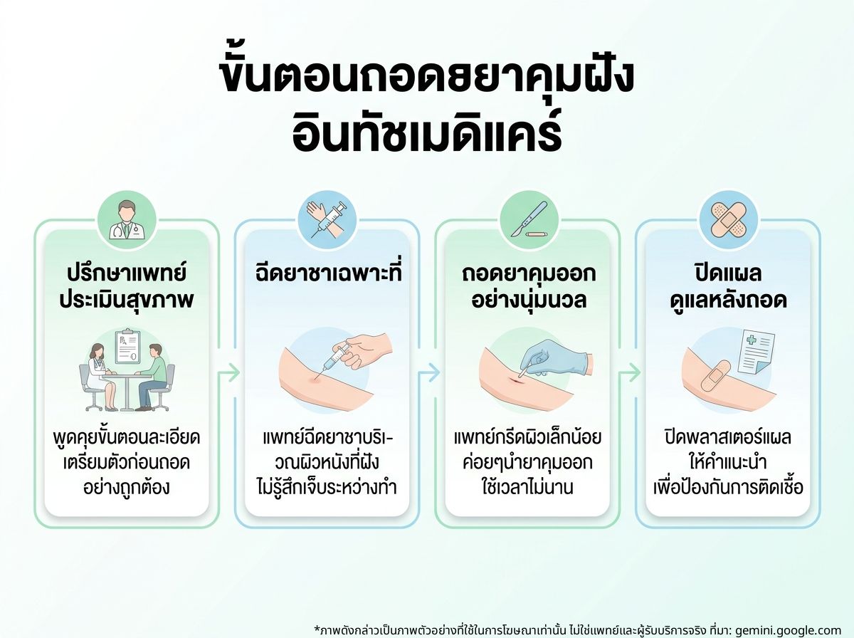 ภาพประกอบขั้นตอนการถอดยาคุมกำเนิดแบบฝังที่อินทัชเมดิแคร์