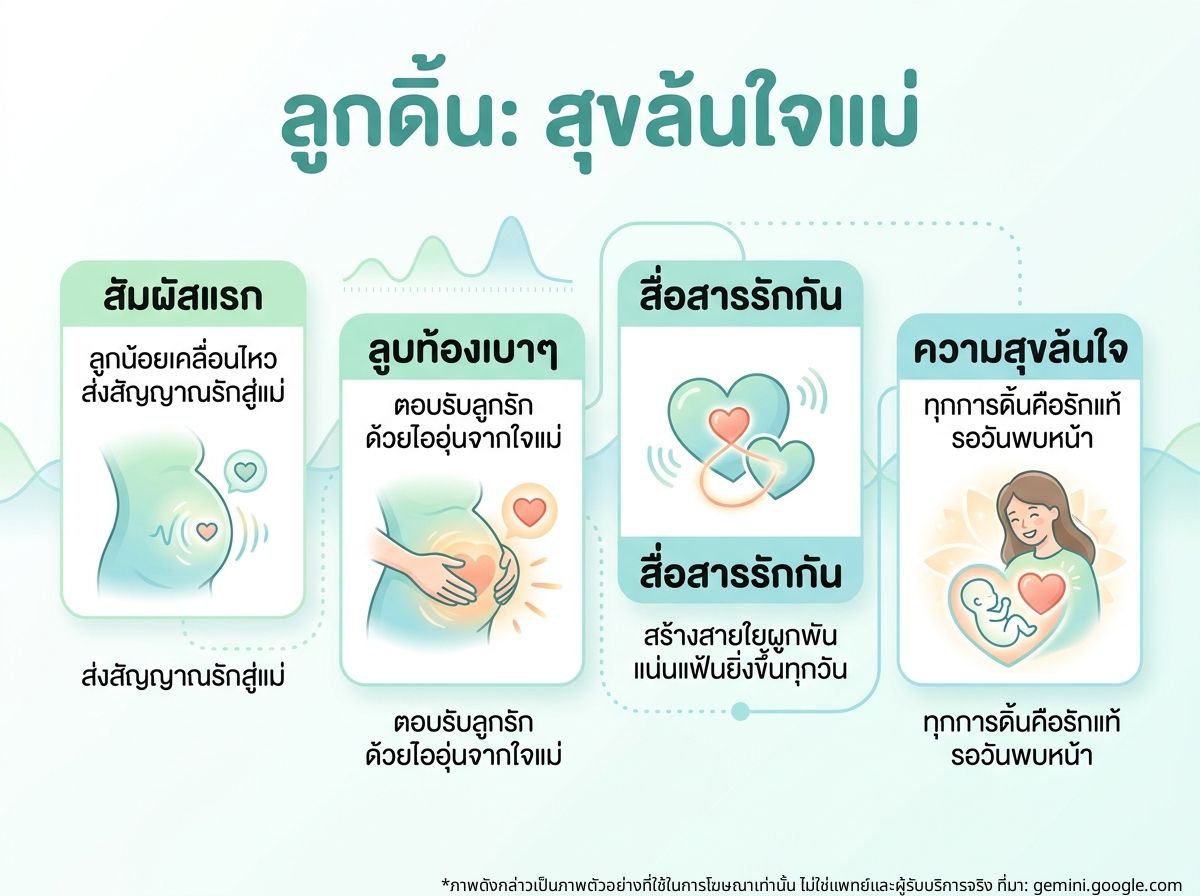 คุณแม่กำลังลูบท้องด้วยความสุขเมื่อลูกดิ้น