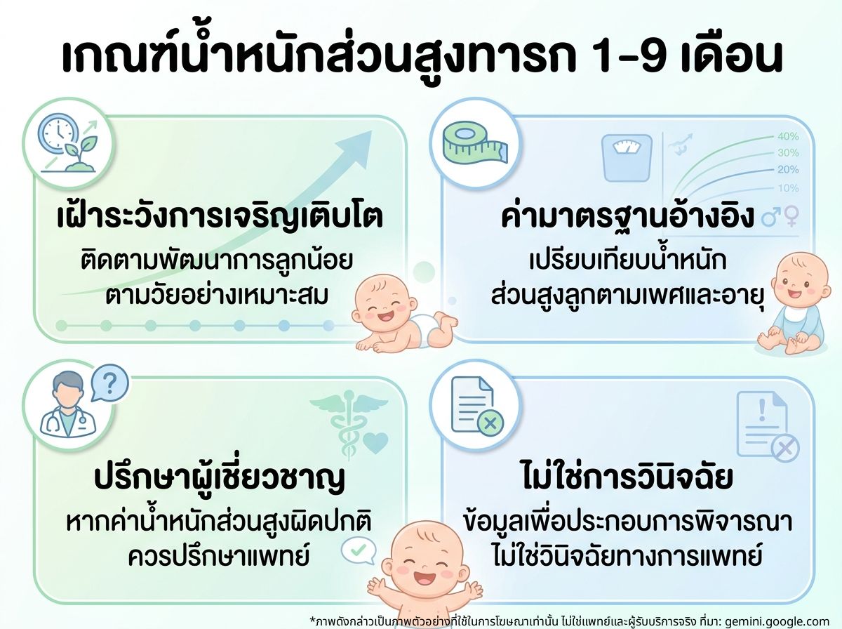 ตารางเกณฑ์น้ำหนักและส่วนสูงของทารก 1-9 เดือน ตามมาตรฐาน
