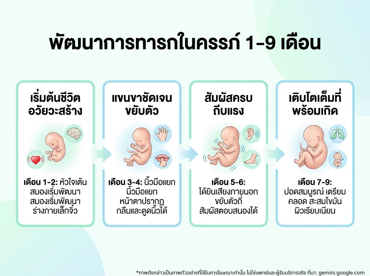 ภาพแสดงพัฒนาการทารกในครรภ์ตั้งแต่ 1-9 เดือน