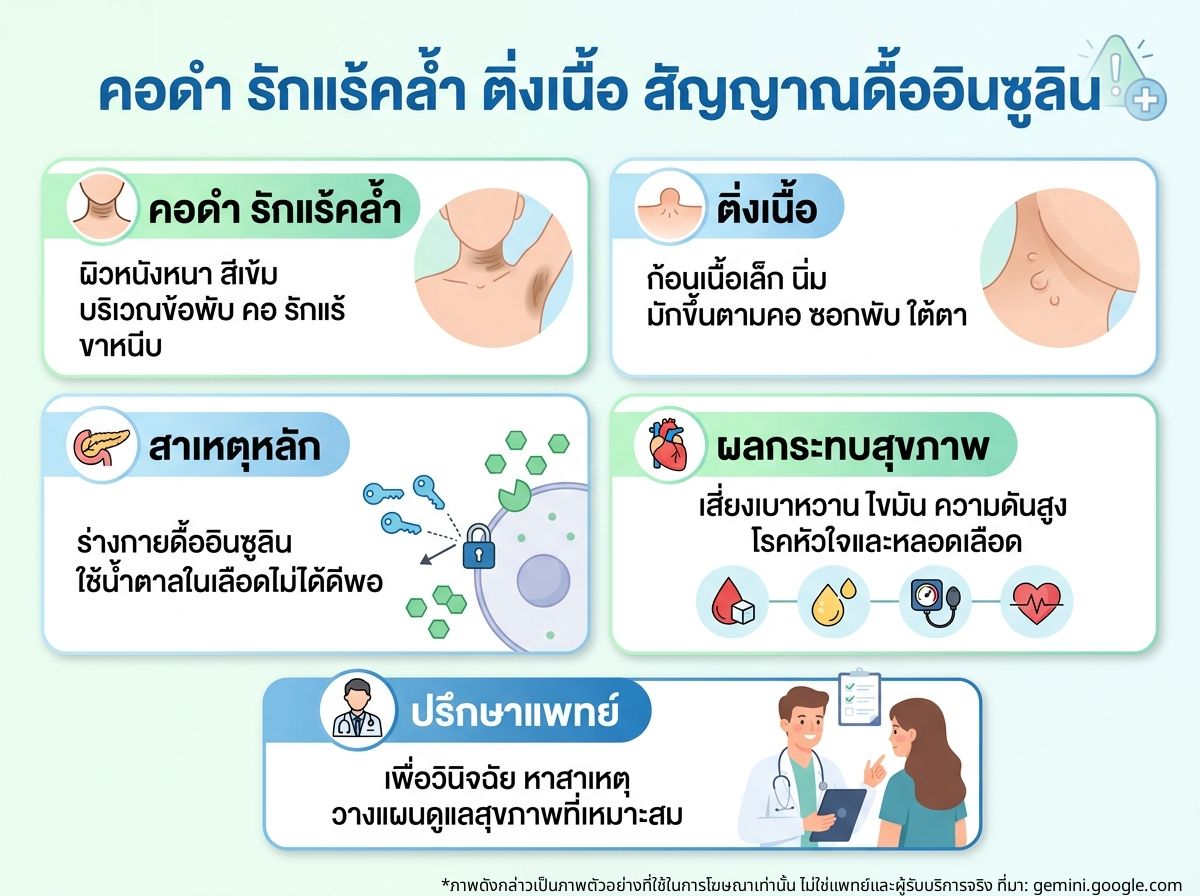 ภาพแสดงอาการคอดำ รักแร้คล้ำ และติ่งเนื้อ สัญญาณดื้ออินซูลิน