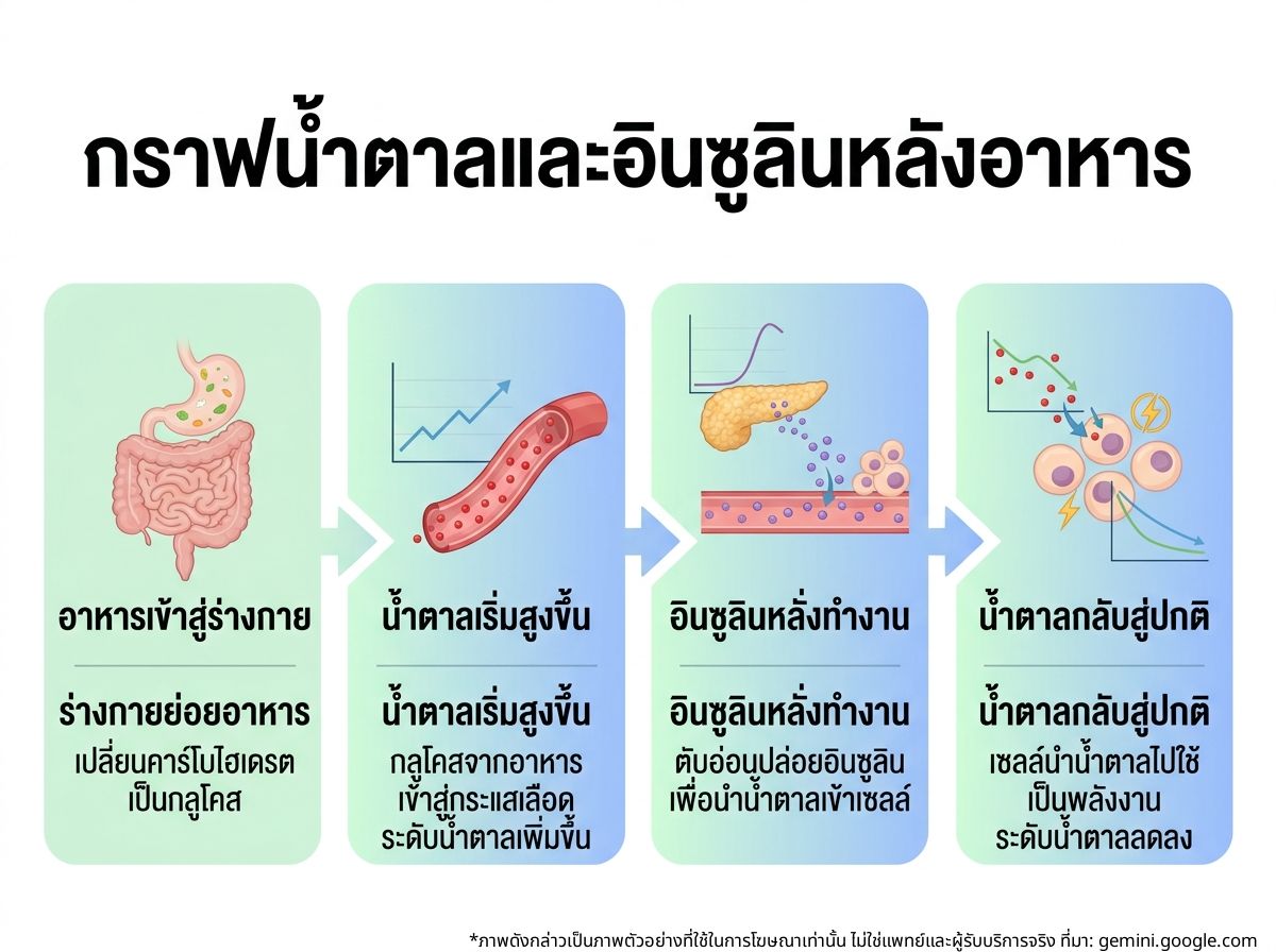 กราฟระดับน้ำตาลในเลือดและอินซูลินหลังมื้ออาหาร