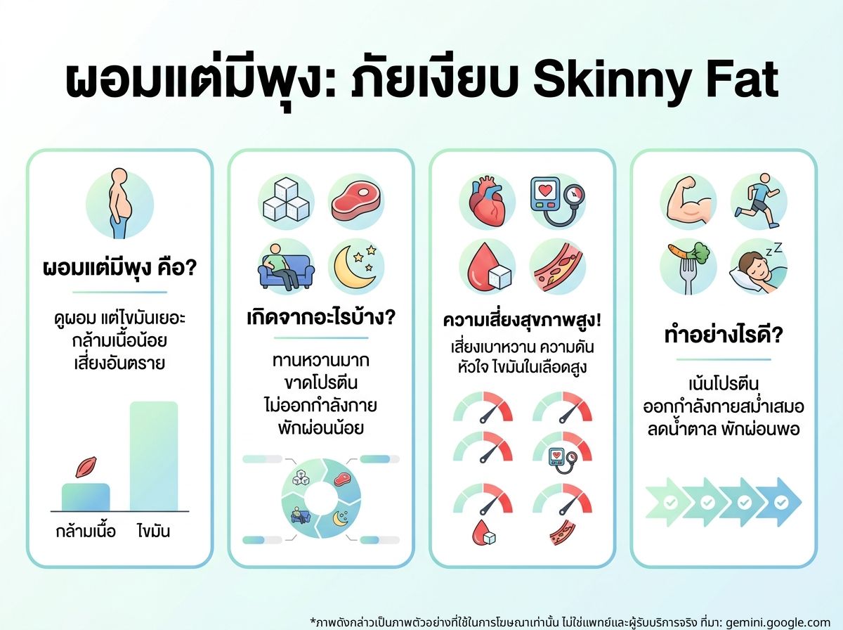 ผู้หญิงผอมแต่มีพุง แสดงถึงภาวะ Skinny Fat และความเสี่ยงต่อสุขภาพ