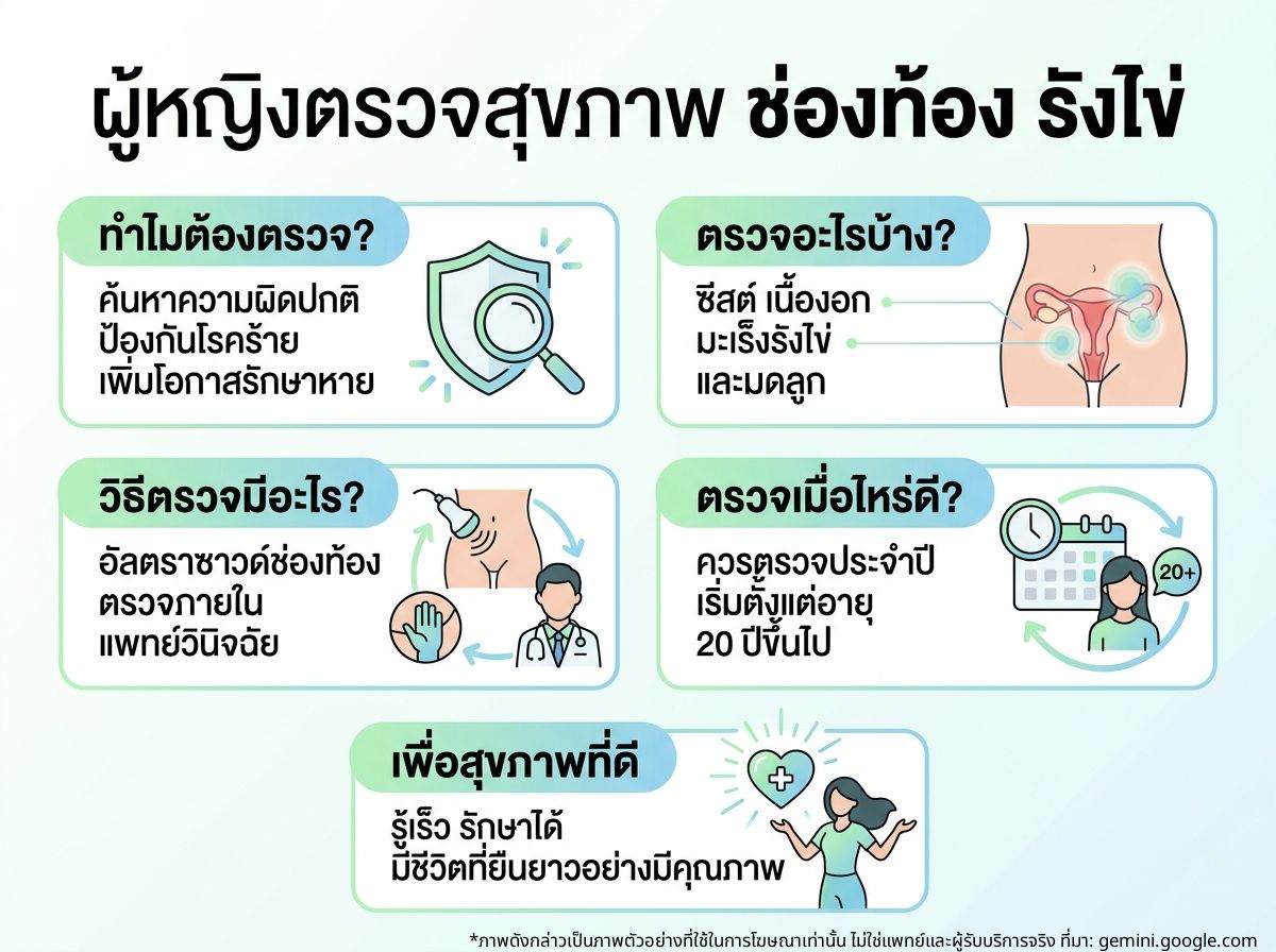 ผู้หญิงตรวจสุขภาพช่องท้องและรังไข่