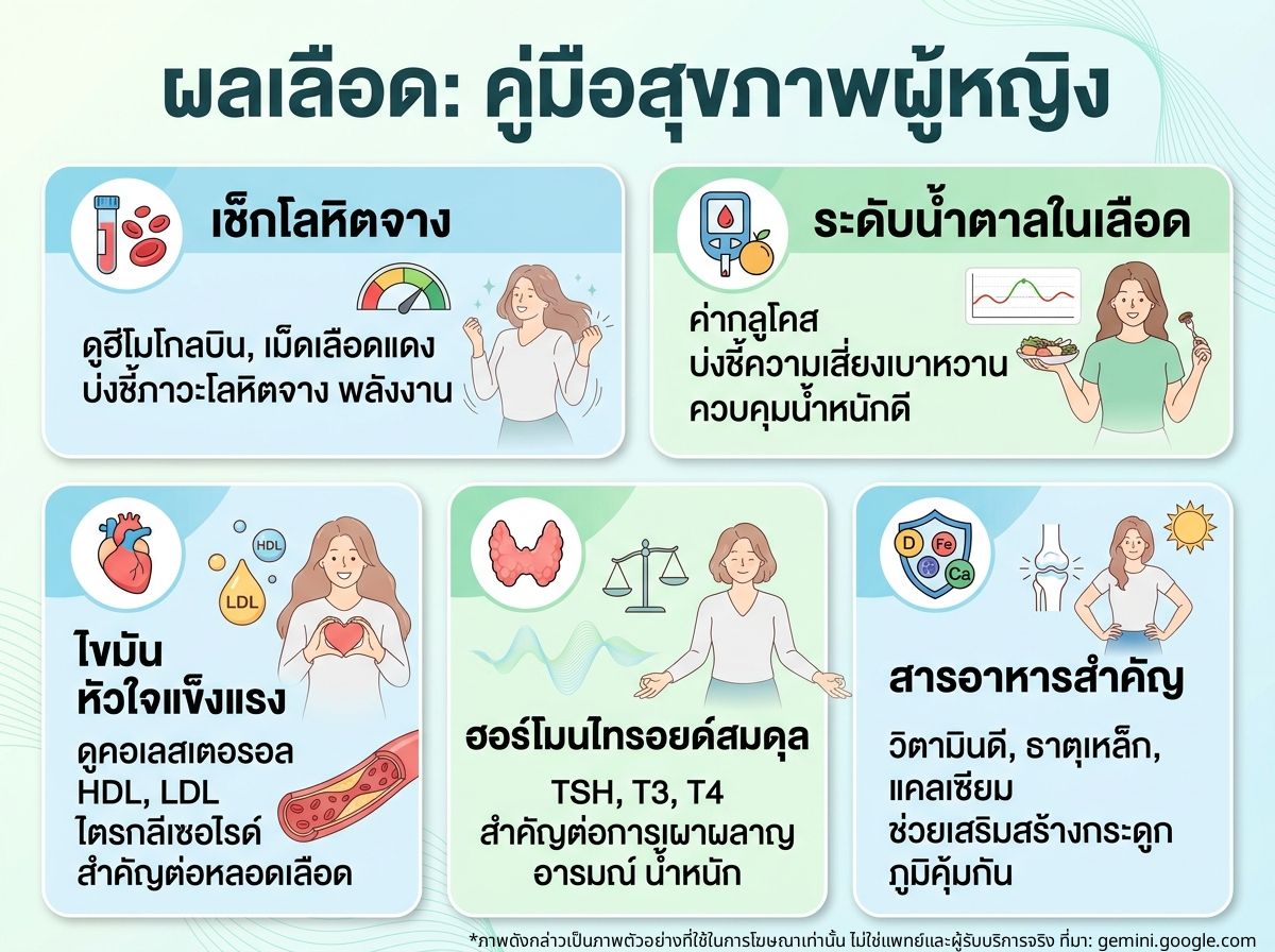 ผู้หญิงกำลังดูผลเลือดเพื่อเช็กลิสต์สุขภาพ