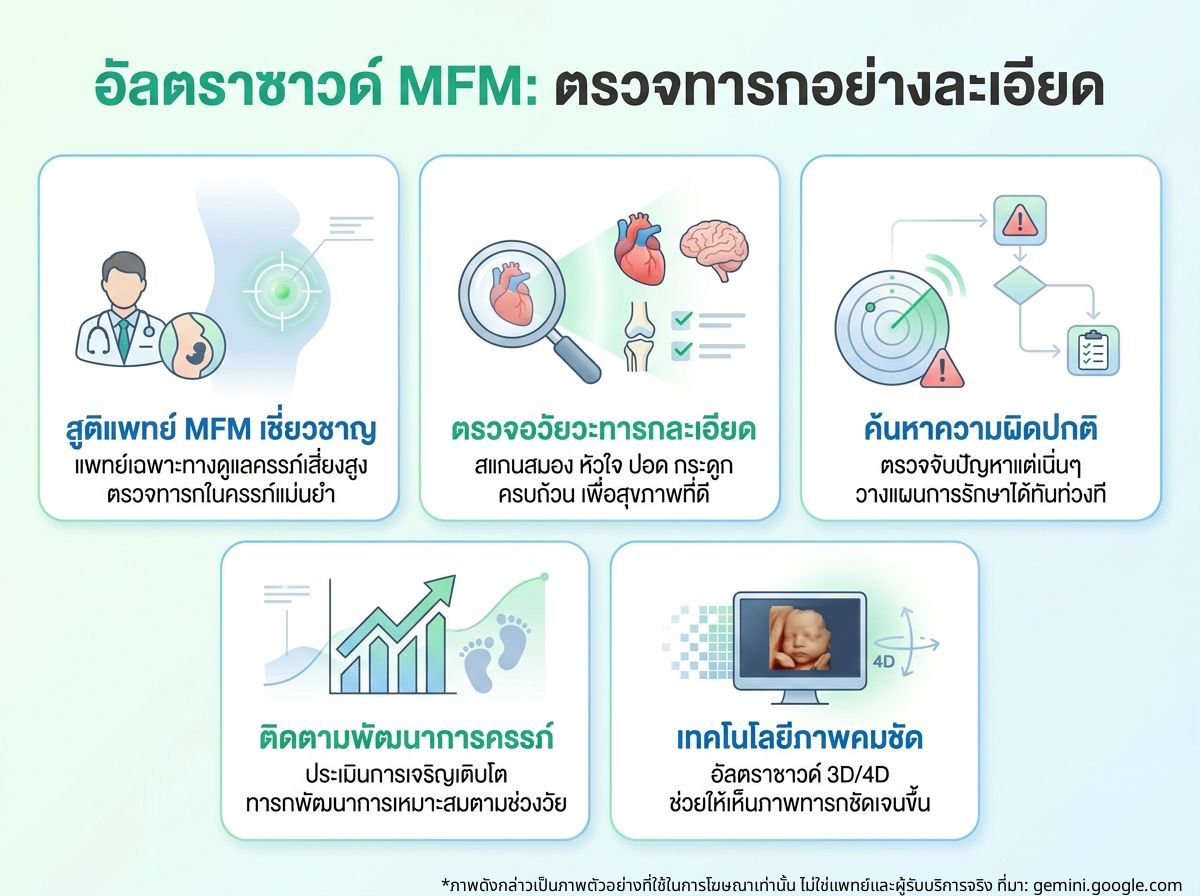 สูติแพทย์กำลังทำอัลตราซาวด์ MFM ตรวจทารกในครรภ์อย่างละเอียด