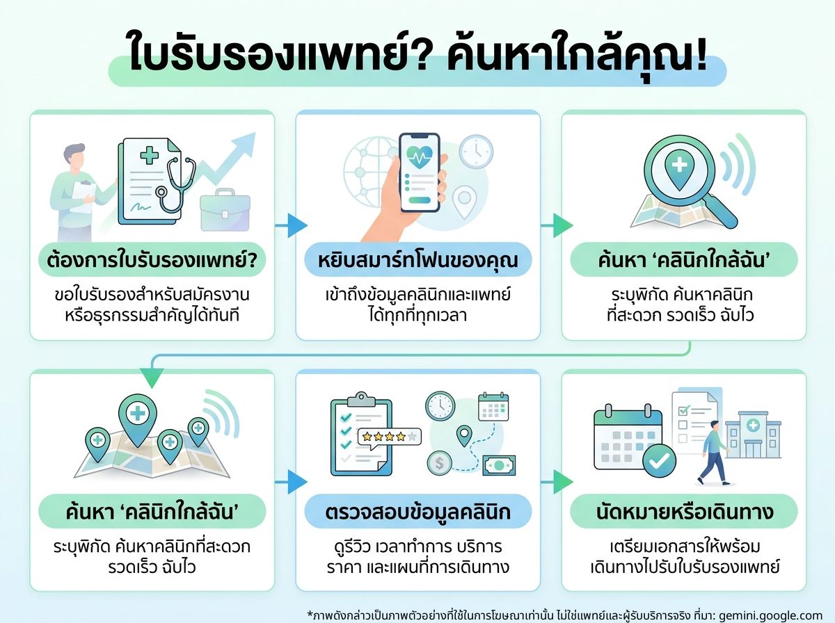 ผู้หญิงกำลังใช้สมาร์ทโฟนค้นหาคลินิกใบรับรองแพทย์ใกล้ฉัน