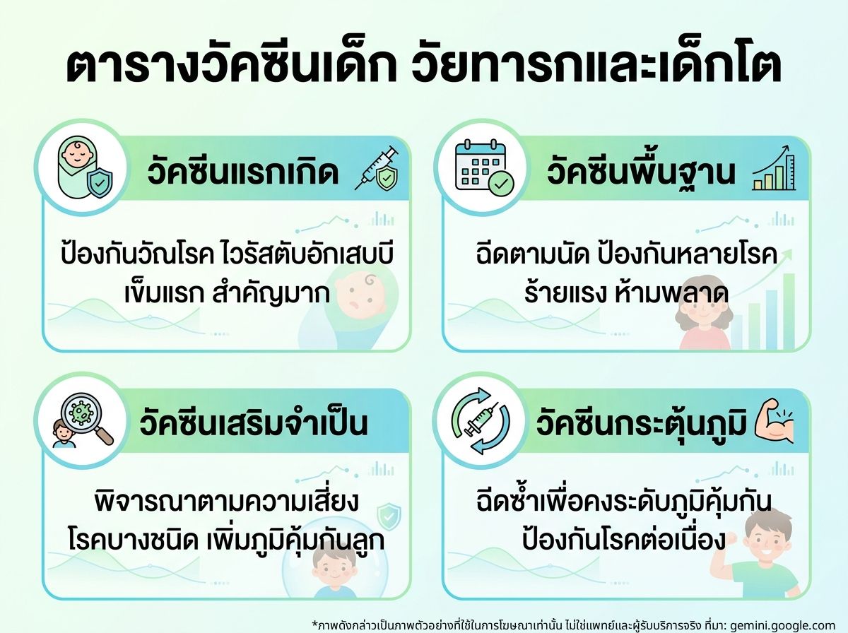 ตารางวัคซีนเด็ก วัยทารกและเด็กโต