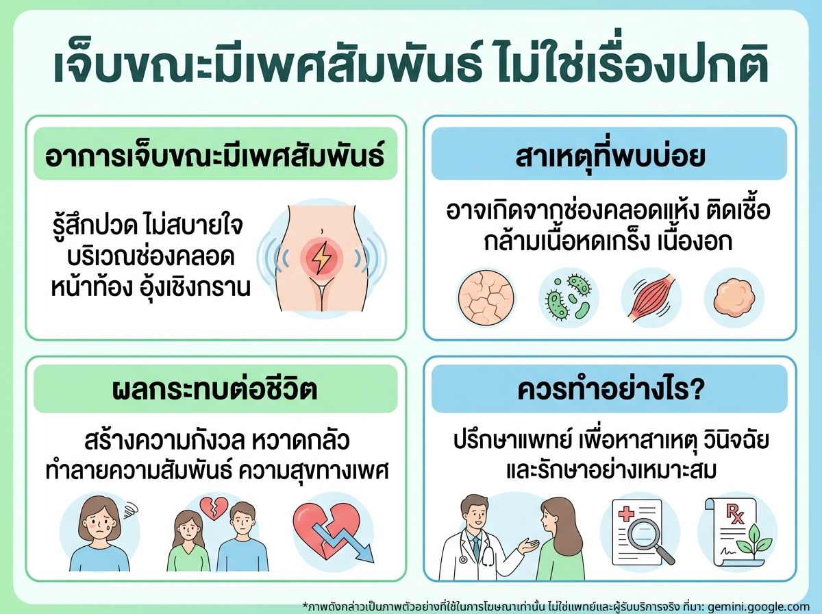 ผู้หญิงกำลังกอดหน้าท้องด้วยความเจ็บปวดและไม่สบายใจ สื่อถึงอาการเจ็บตอนมีเพศสัมพันธ์