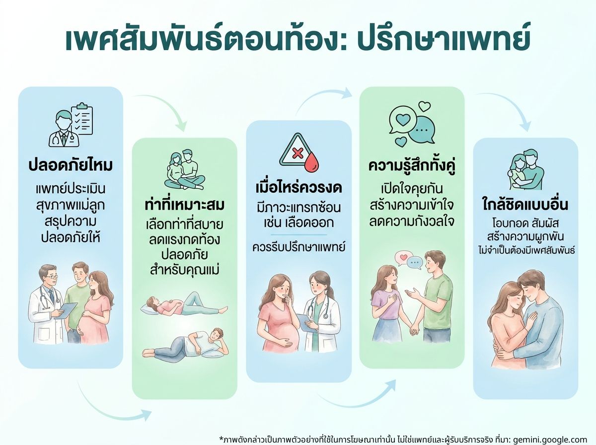 คู่รักตั้งครรภ์กำลังปรึกษาแพทย์เรื่องการมีเพศสัมพันธ์