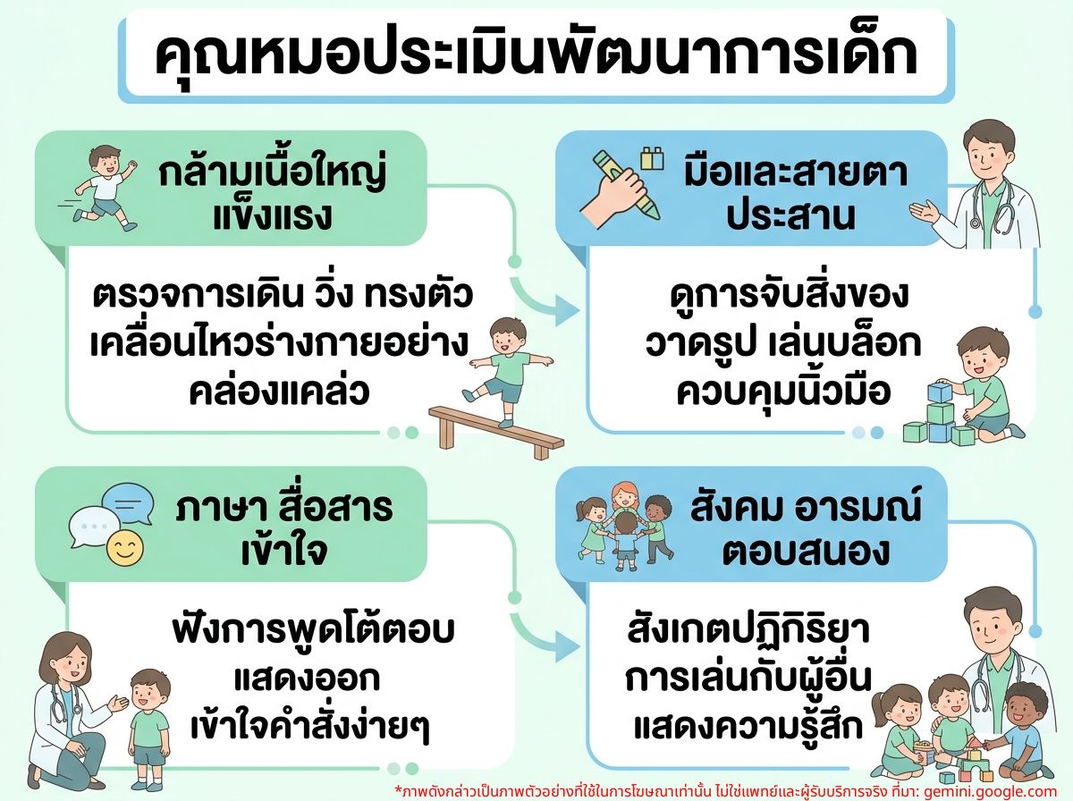 คุณหมอกำลังประเมินพัฒนาการเด็ก