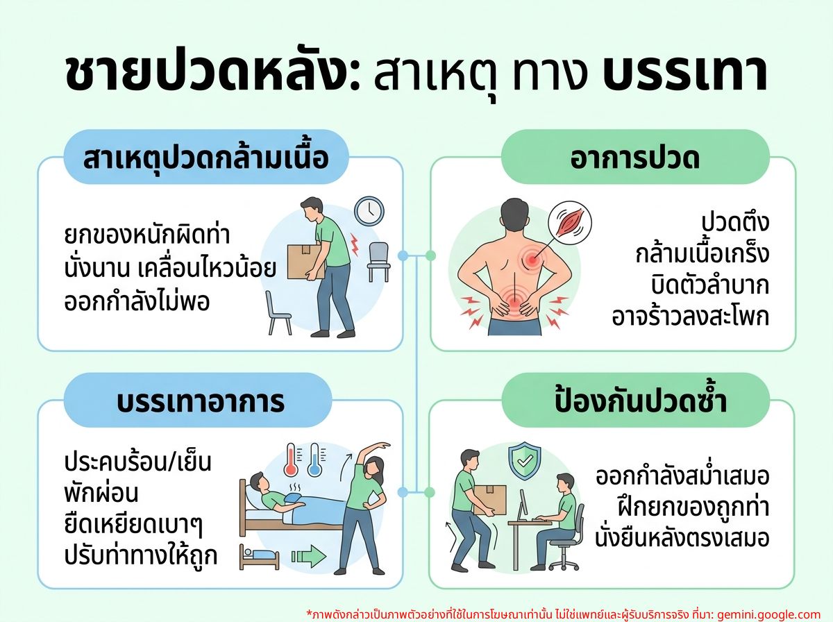 ผู้ชายจับหลังที่ปวดเพราะปวดกล้ามเนื้อหลัง