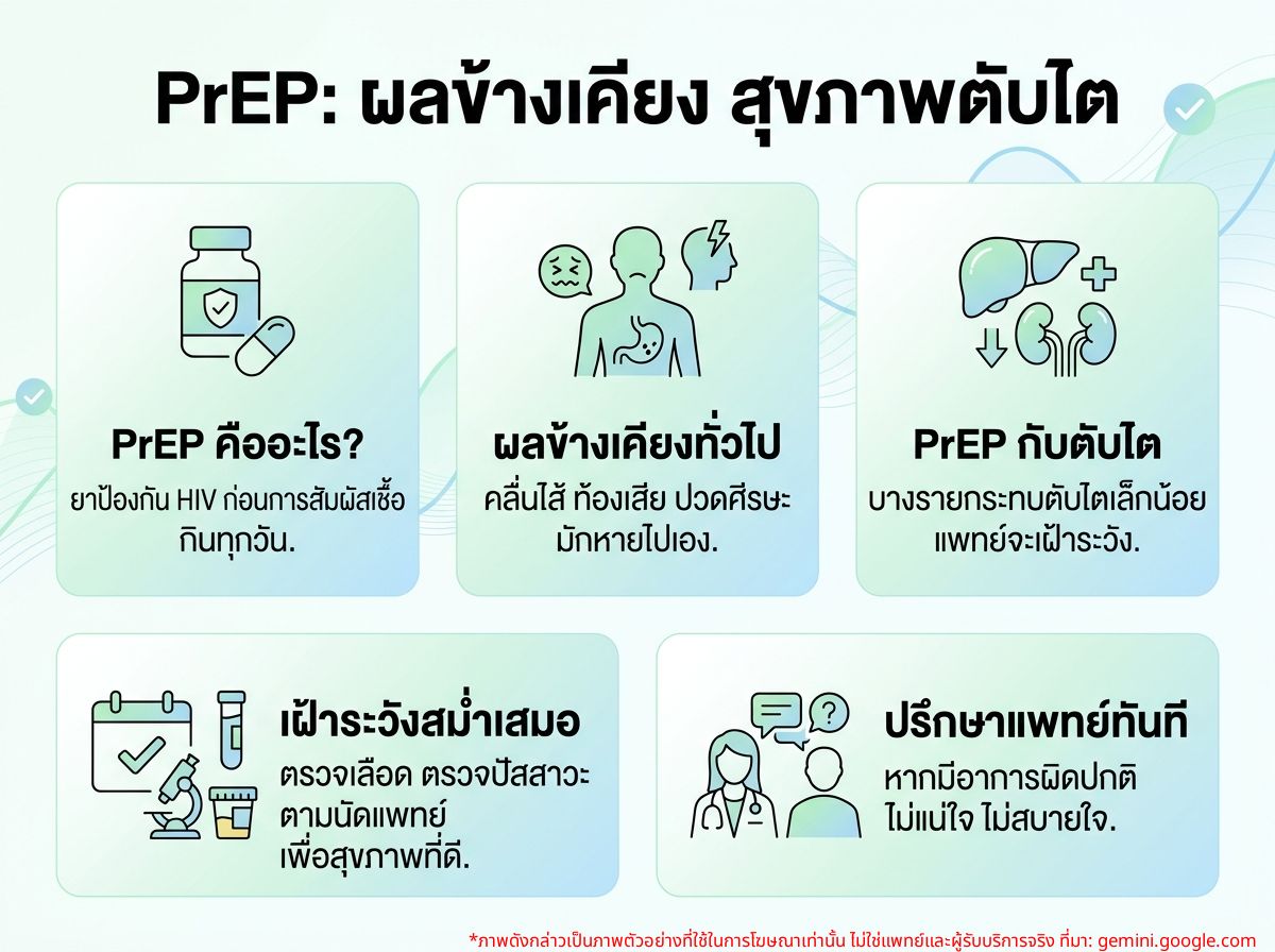 ผู้ป่วยปรึกษาแพทย์เรื่องผลข้างเคียง PrEP และสุขภาพตับไต
