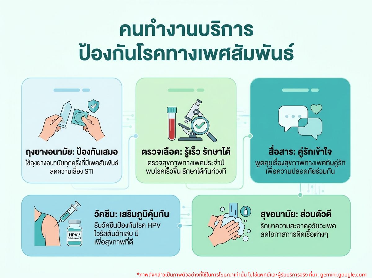 ภาพประกอบการดูแลสุขภาพ การป้องกันโรคทางเพศสัมพันธ์สำหรับคนทำงานบริการ