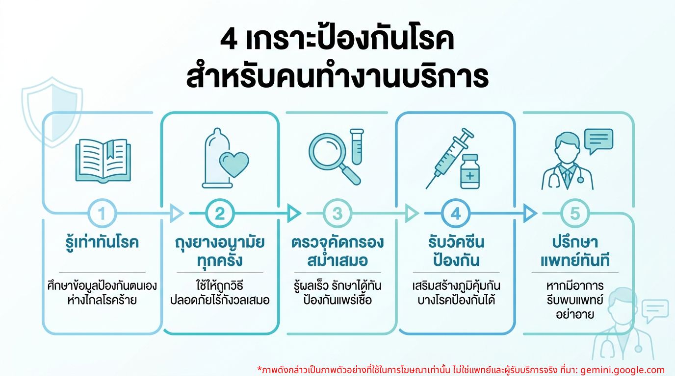 อินโฟกราฟิก 4 เกราะป้องกันโรคทางเพศสัมพันธ์สำหรับคนทำงานบริการ