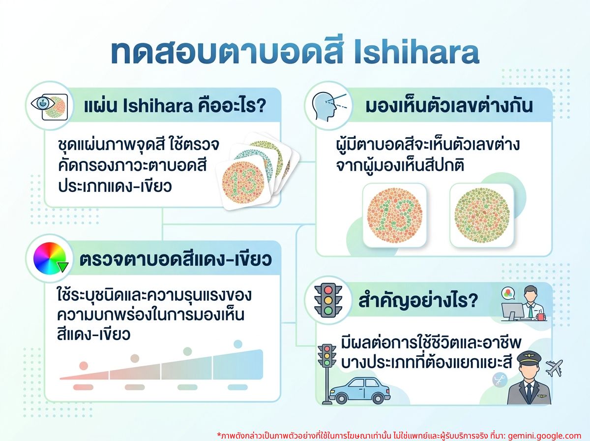 ผู้เข้ารับการตรวจตาบอดสีกำลังมองแผ่นทดสอบ Ishihara