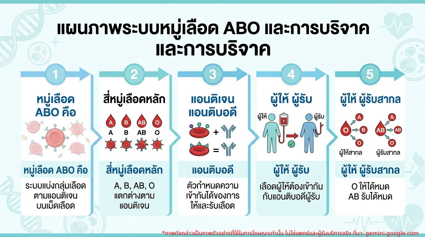 แผนภาพระบบหมู่เลือด ABO Group และความเข้ากันได้ของการบริจาคเลือด