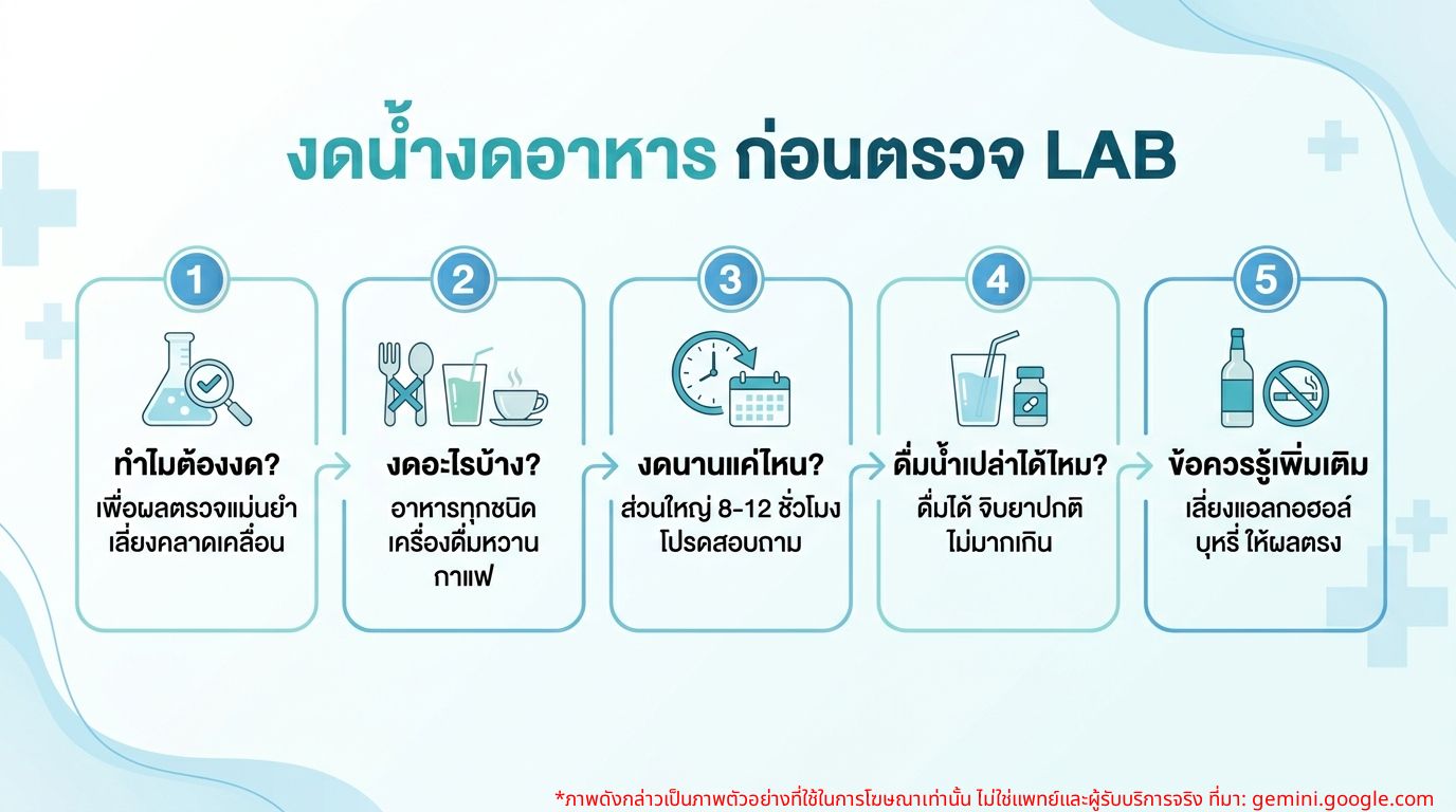 อินโฟกราฟิกข้อควรงดน้ำงดอาหารก่อนตรวจ LAB