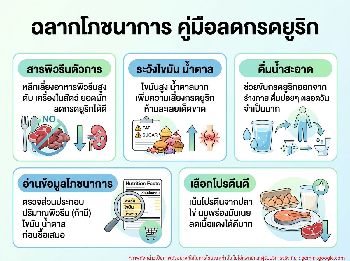 ผู้หญิงกำลังอ่านฉลากโภชนาการเพื่อควบคุมระดับกรดยูริก