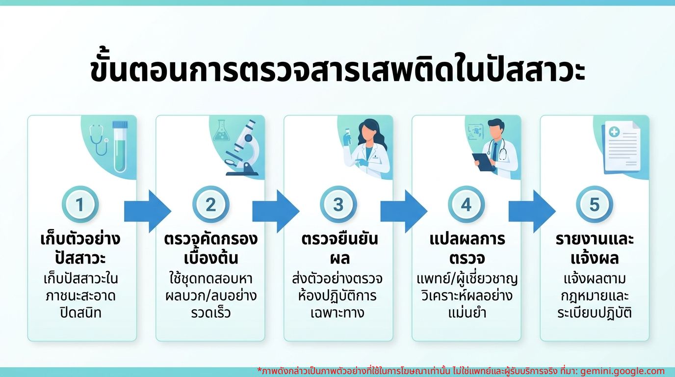 อินโฟกราฟิก ขั้นตอนการตรวจสารเสพติดในปัสสาวะ