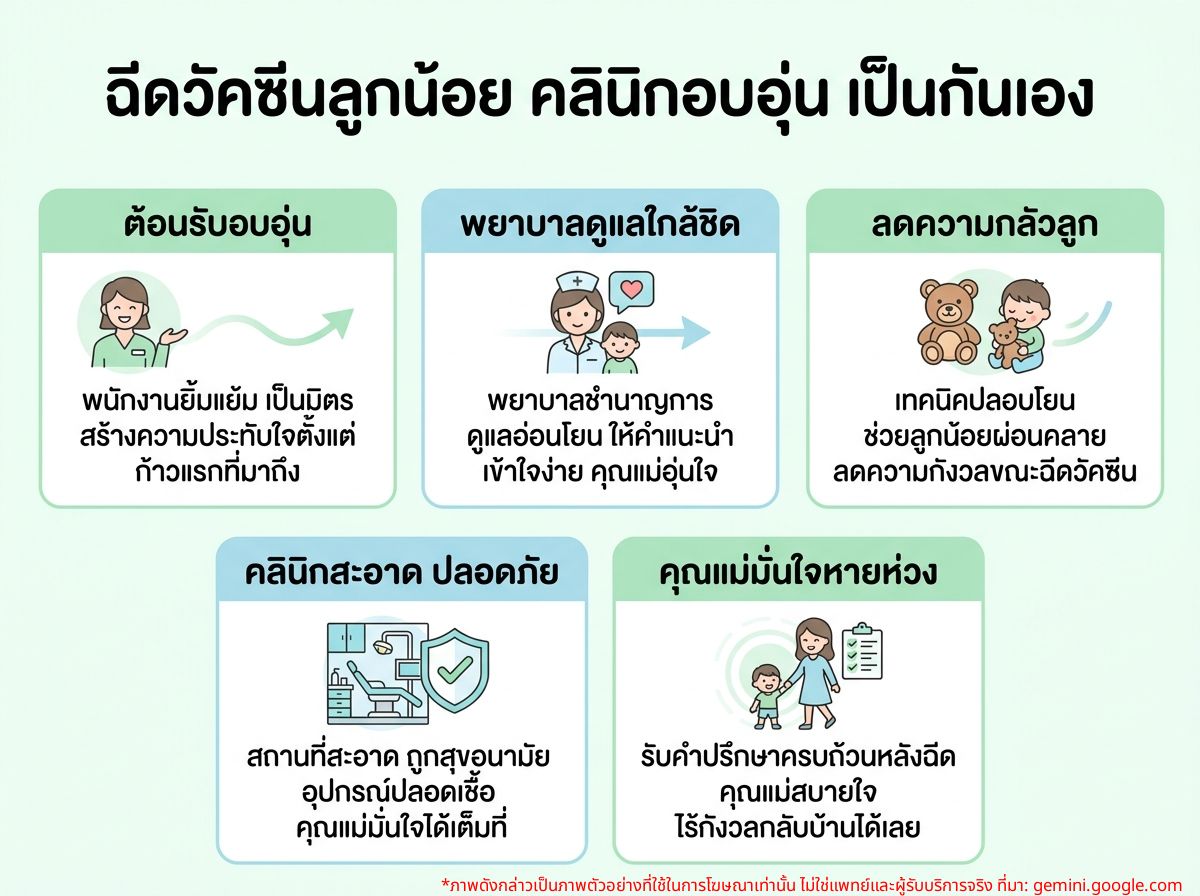คุณแม่พาลูกน้อยมาฉีดวัคซีนที่คลินิก บรรยากาศเป็นกันเอง